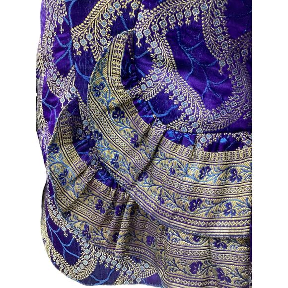 VTG Designer Polatof Women’s Blazer Size M Silk Embroidered Ruffled Royal Blue - Picture 5 of 7